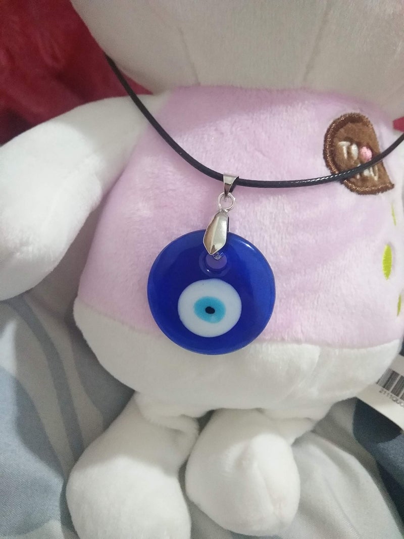 RUIZHEN Silver Leather Cord Glass Charm Evil Eye Pendant Necklace Blue Eyes Necklace (2 pieces eye cord) - Image 5